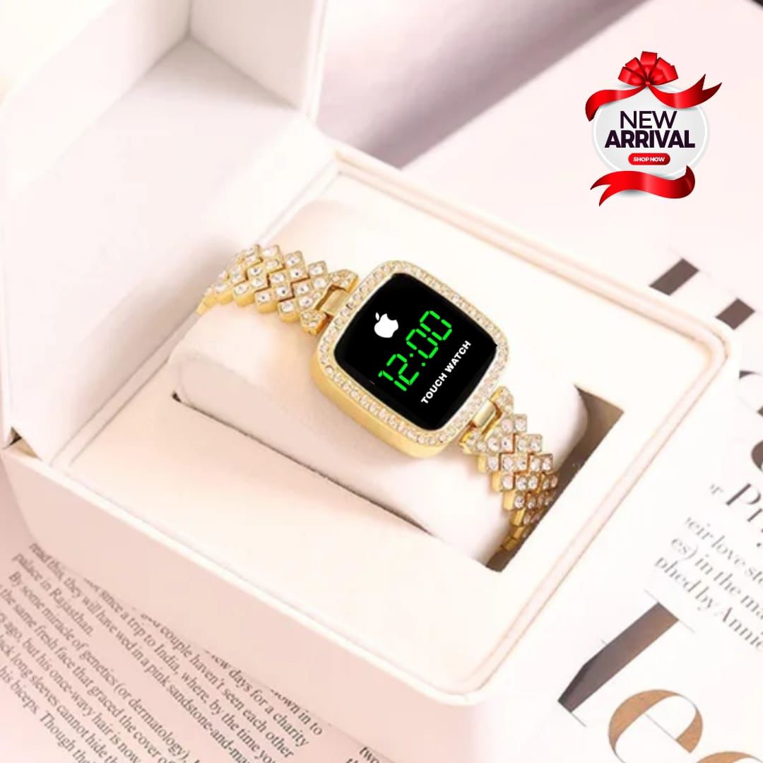 Luxury Watch Full Diamond Touch Screen LED Watch Steel Chain with Diamonds Ladies Watches For Female Women Girl