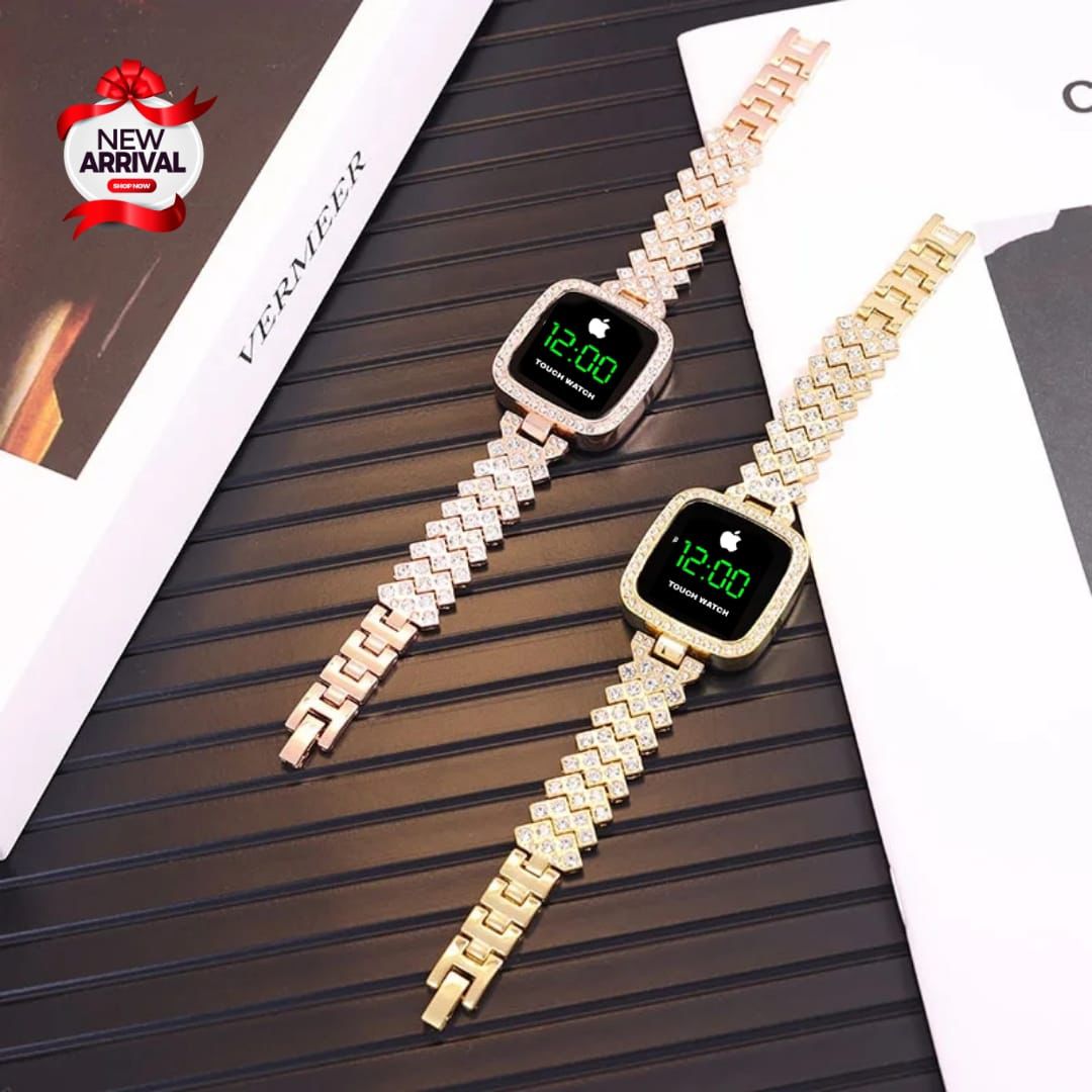 Luxury Watch Full Diamond Touch Screen LED Watch Steel Chain with Diamonds Ladies Watches For Female Women Girl