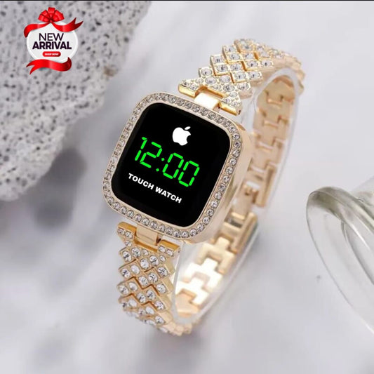 Luxury Watch Full Diamond Touch Screen LED Watch Steel Chain with Diamonds Ladies Watches For Female Women Girl