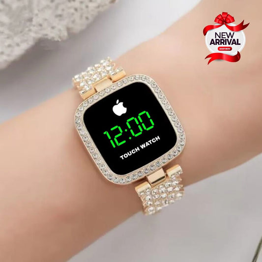 Luxury Watch Full Diamond Touch Screen LED Watch Steel Chain with Diamonds Ladies Watches For Female Women Girl